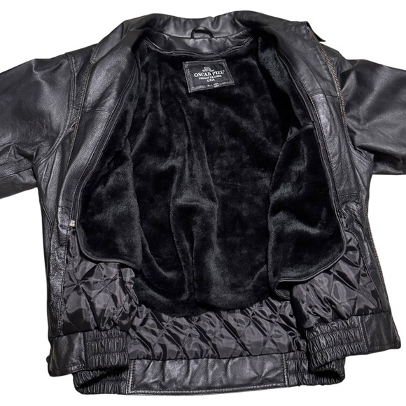 Oscar Piel US Air Force Black Patches Leather Bomber Jacket Men's Large - Picture 6 of 11